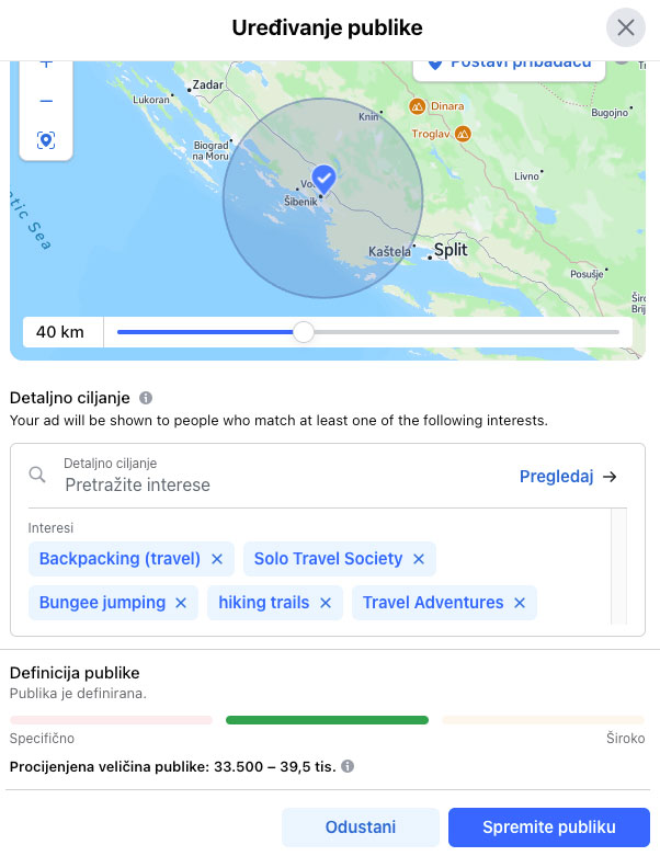 Odabir interesa solo putnika kod Facebook oglašavanja